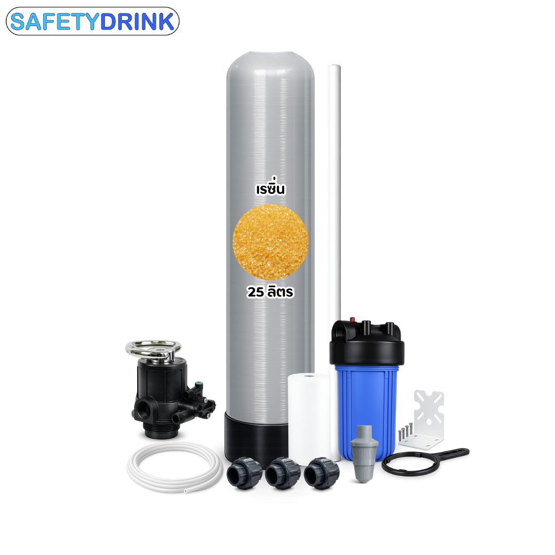 เครื่องกรองน้ำใช้ SAFETYDRINK ขนาด 8 นิ้ว สูง 44 นิ้ว สีเทา พร้อมสารกรองน้ำเรซิ่น รุ่น FRP-S0803_1